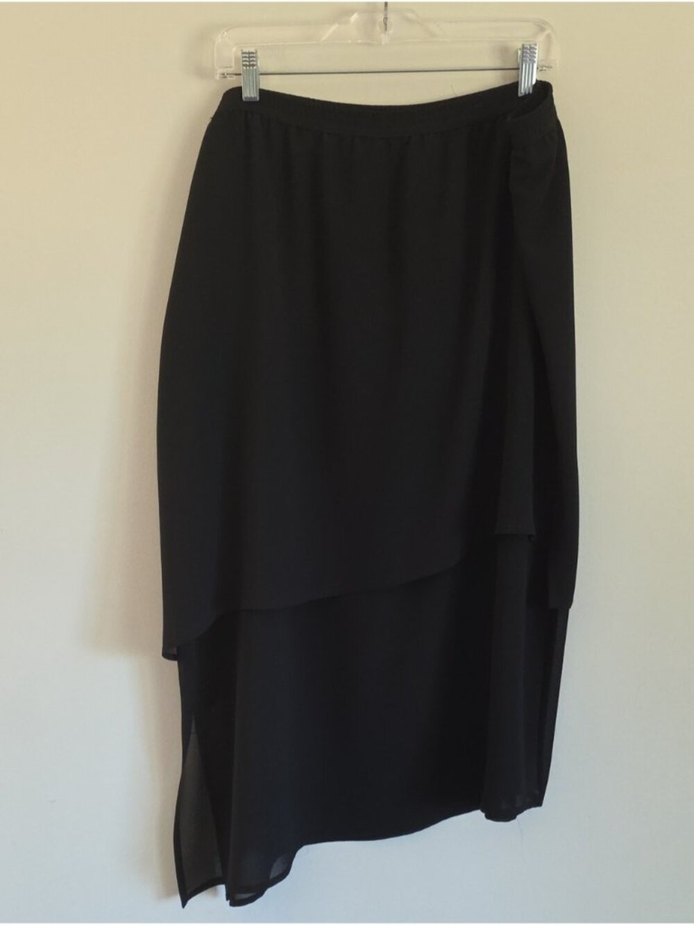 JOSEPH RIBKOFF | Black Asymmetrical Layered Chiffon Skirt Sz 18